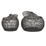 BASKET BLACK RATTAN IRON FRAME SET OF 2